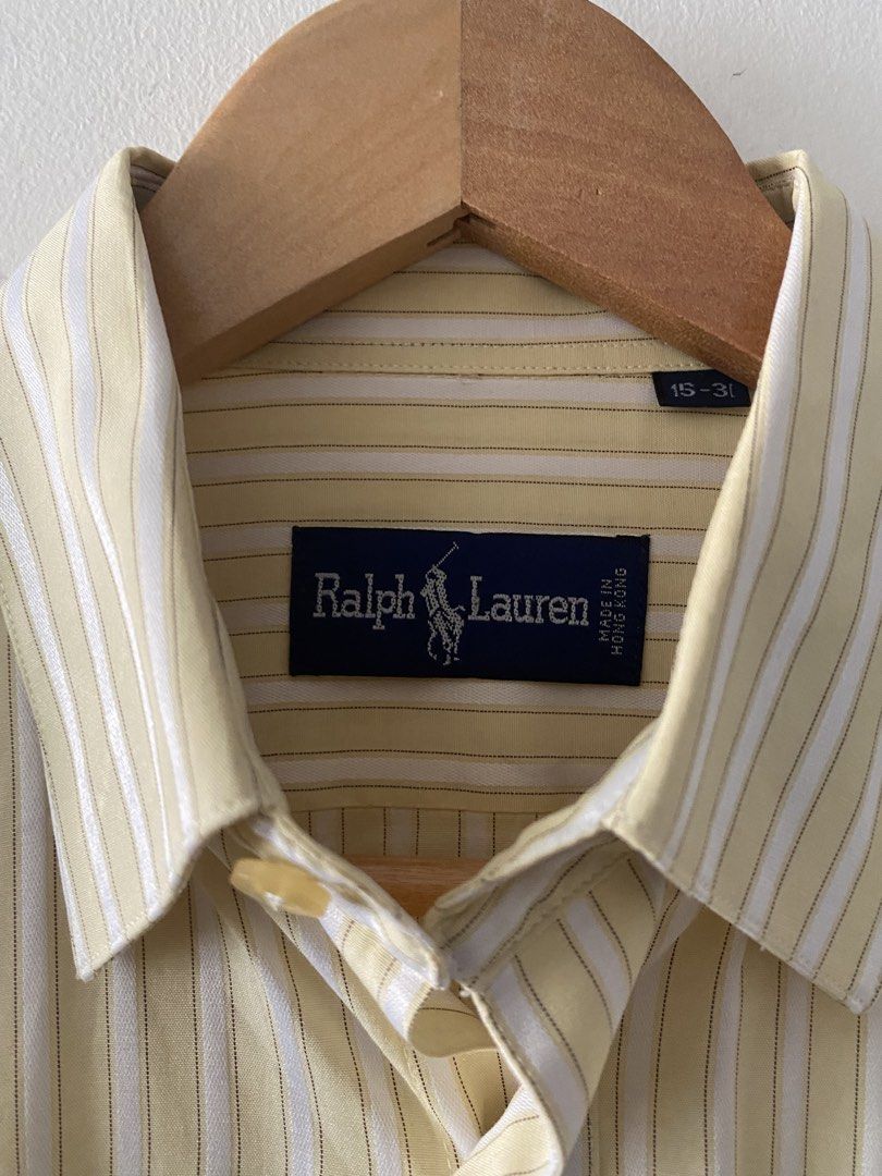Vintage RL Light Yellow Striped Long Sleeve (Category: Formal Shirts) located in Quezon City. Submitted by rlphvncntbs (Listing ID 1465951802, Image 3). Description: Vintage RL Light Yellow Striped Long Sleeve Size: Fits Small Measurements: 20" x 28" Excellent Condition ₱3,000 + SF (Negotiable).