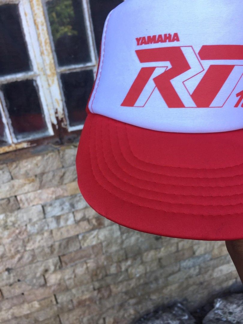 Vintage Yamaha RT100 Trucker Snapback Cap (Category: Caps & Hats) located in Naga. Submitted by bonethugz1822 (Listing ID 1465886432, Image 2). Description: Verygood condition Athletic headwear snap With issue crack brim 2nd pic pero usable pa din hindi man halata at may sulat Colorate 9/10 350+sf.