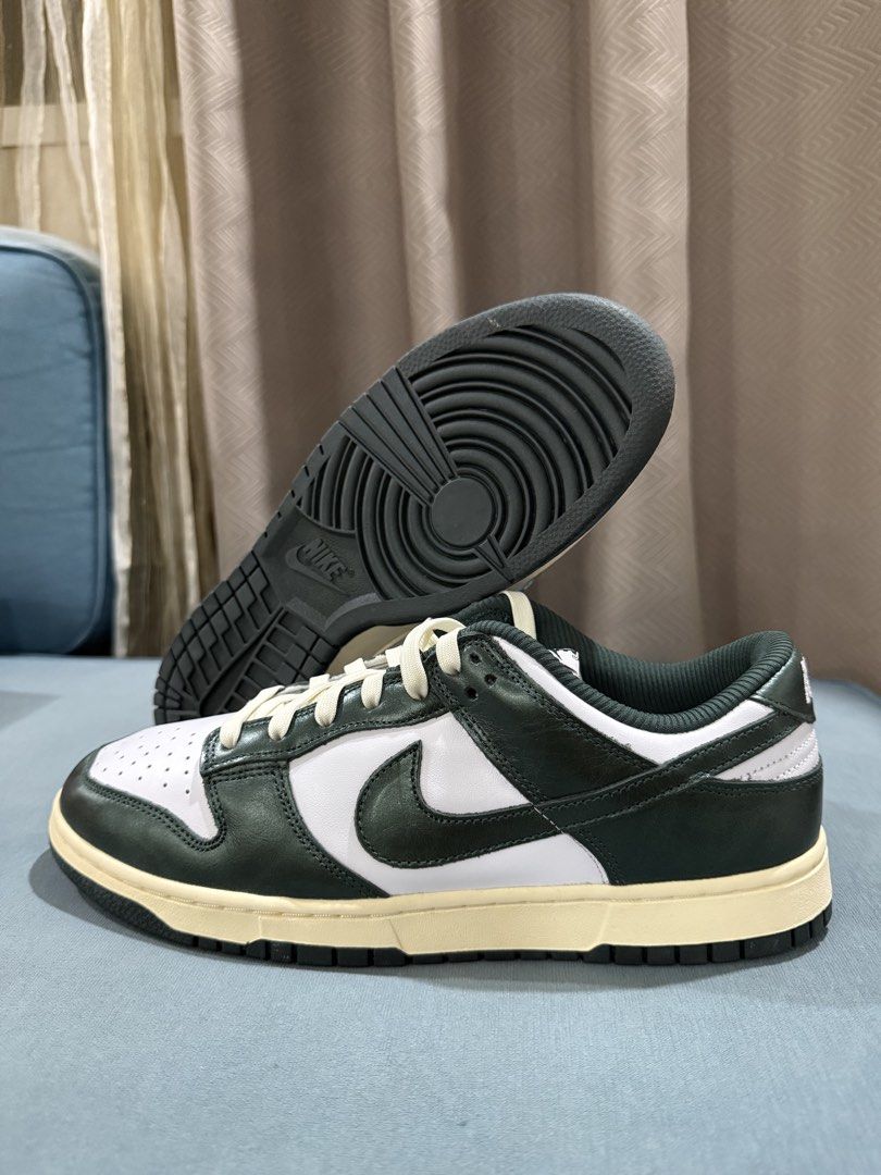 W Nike Dunk Low Vintage Green (Category: Sneakers) located in Manila. Submitted by jumpmanjam (Listing ID 1465927982, Image 3). Description: - Model: W Nike Dunk Low Vintage Green (Pro Green and Coconut Milk) - Size: Men’s US 10/ Women’s US 11.5 (Unisex) - Colorway: White leather base with dark green overlays and vintage cream midsoles/laces - Condition: Brand new with original box - 100% Authentic and ready for shipping (fees shouldered by buyer