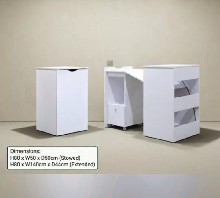 White Extendable Study Table (Category: Tables & Sets) located in Singapore. Submitted by joggerislandfurniture (Listing ID 1465933574, Image 1). Description: Brand New, Ready Stock, FreeDelivery: 3-5working days. Full payment before delivery **** T&Cs apply. Pls read General Terms and Policies as stated in Carousell Bio.