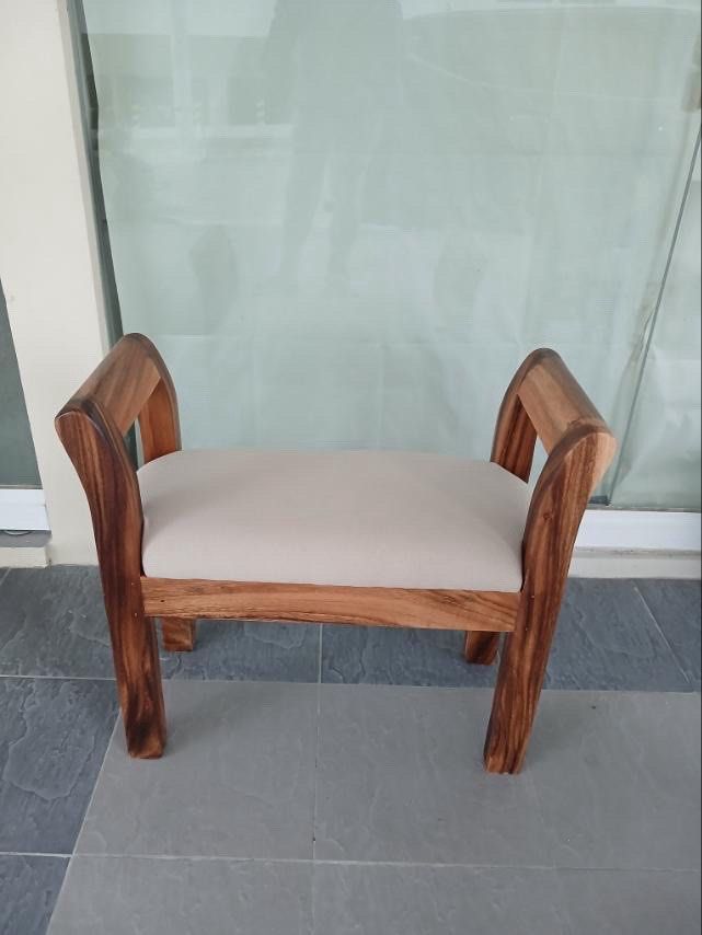 Wooden Bench with Padded Seat (Category: Chairs) located in Mandaluyong City. Submitted by candy.lo. (Listing ID 1462765430, Image 2). Description: We are starting our function+feel furniture business… For now , we are offering pre orders for this stool function + feel: “Solid wood accent bench with linen-upholstered seat — perfect for an entryway, vanity, or extra seating.” Also, an ideal entryway for tying shoes. Measurement is 56 x 25 x 53 cm 