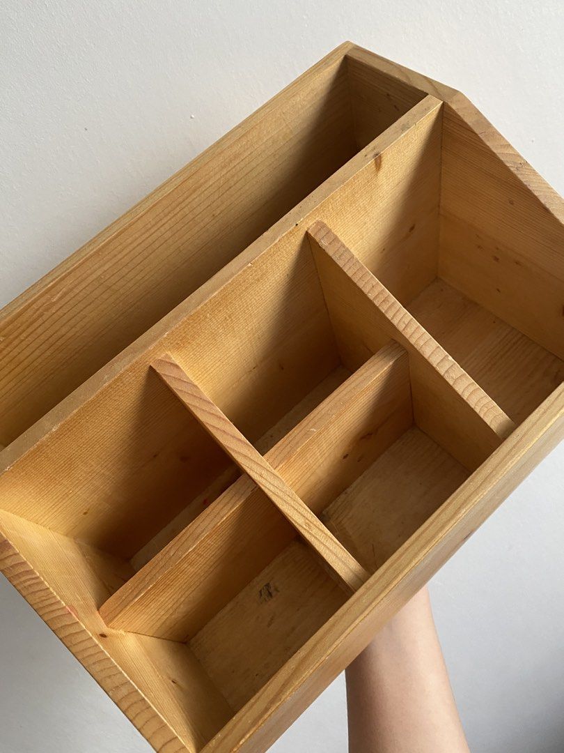 Wooden Desktop Organizer Storage with Multiple Compartments (Category: Office Furniture & Fixtures) located in Caloocan City. Submitted by elle0001 (Listing ID 1465769212, Image 1). Description: Natural wood looks new except for the red ink stain (see last pic) rfs: declutterring.