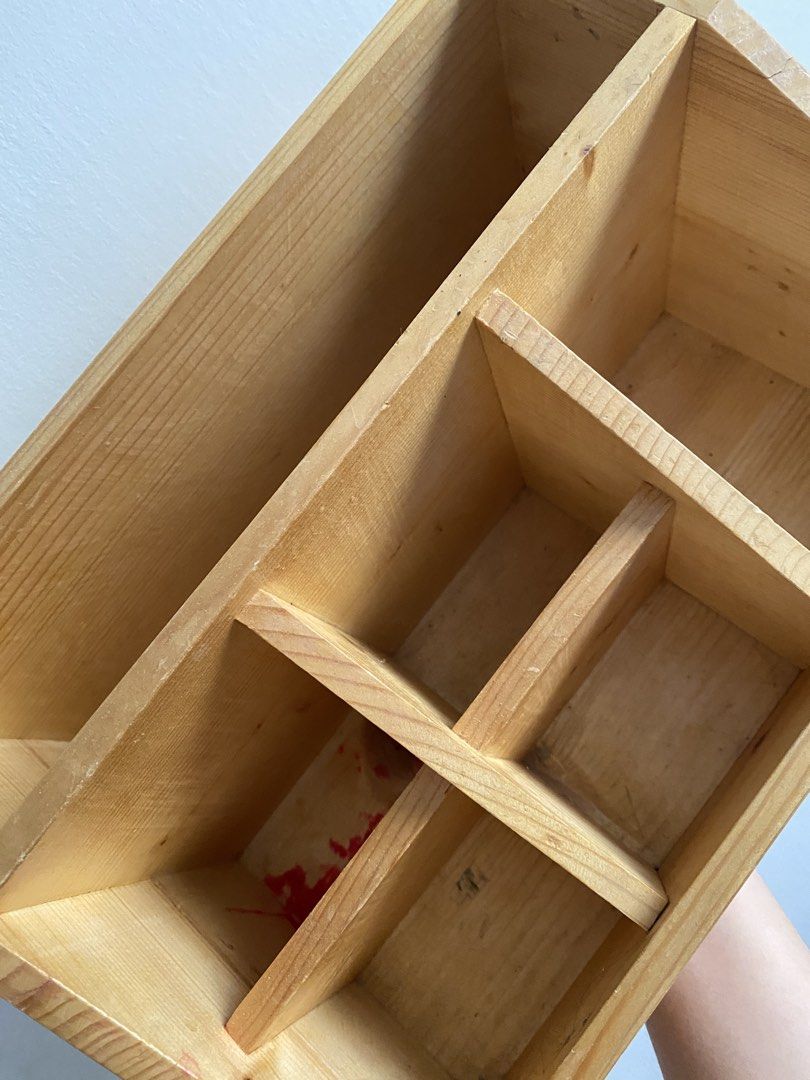 Wooden Desktop Organizer Storage with Multiple Compartments (Category: Office Furniture & Fixtures) located in Caloocan City. Submitted by elle0001 (Listing ID 1465769212, Image 3). Description: Natural wood looks new except for the red ink stain (see last pic) rfs: declutterring.