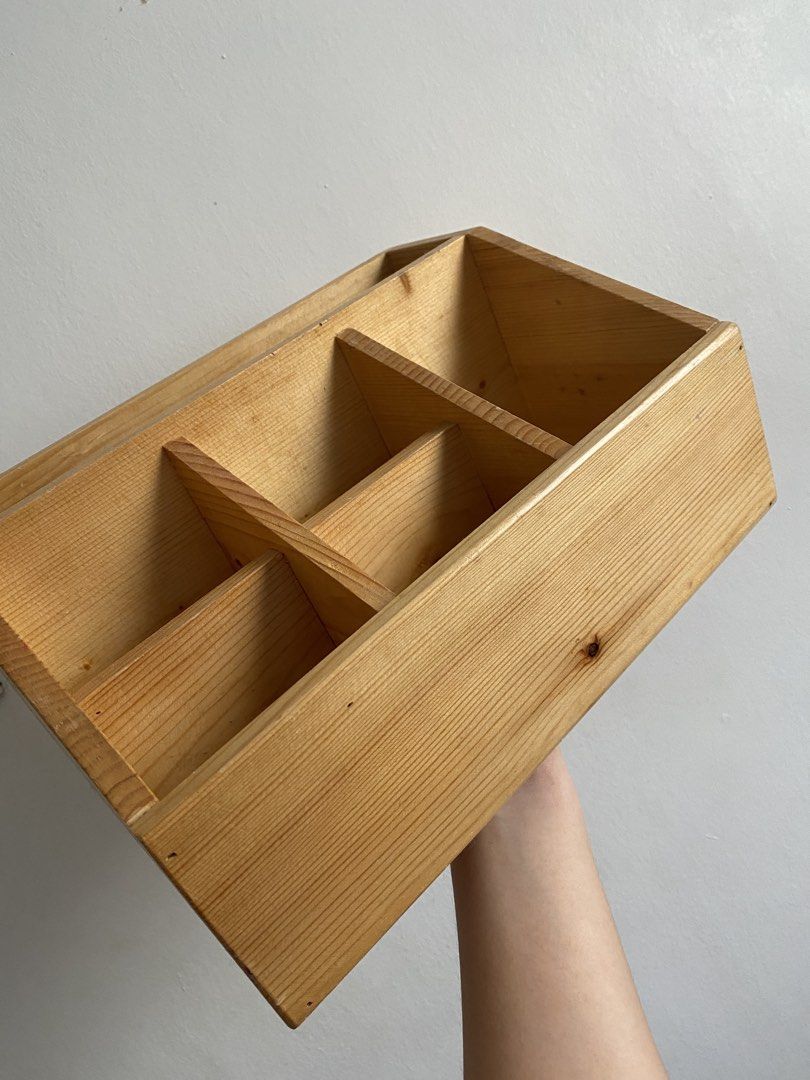 Wooden Desktop Organizer Storage with Multiple Compartments (Category: Office Furniture & Fixtures) located in Caloocan City. Submitted by elle0001 (Listing ID 1465769212, Image 2). Description: Natural wood looks new except for the red ink stain (see last pic) rfs: declutterring.