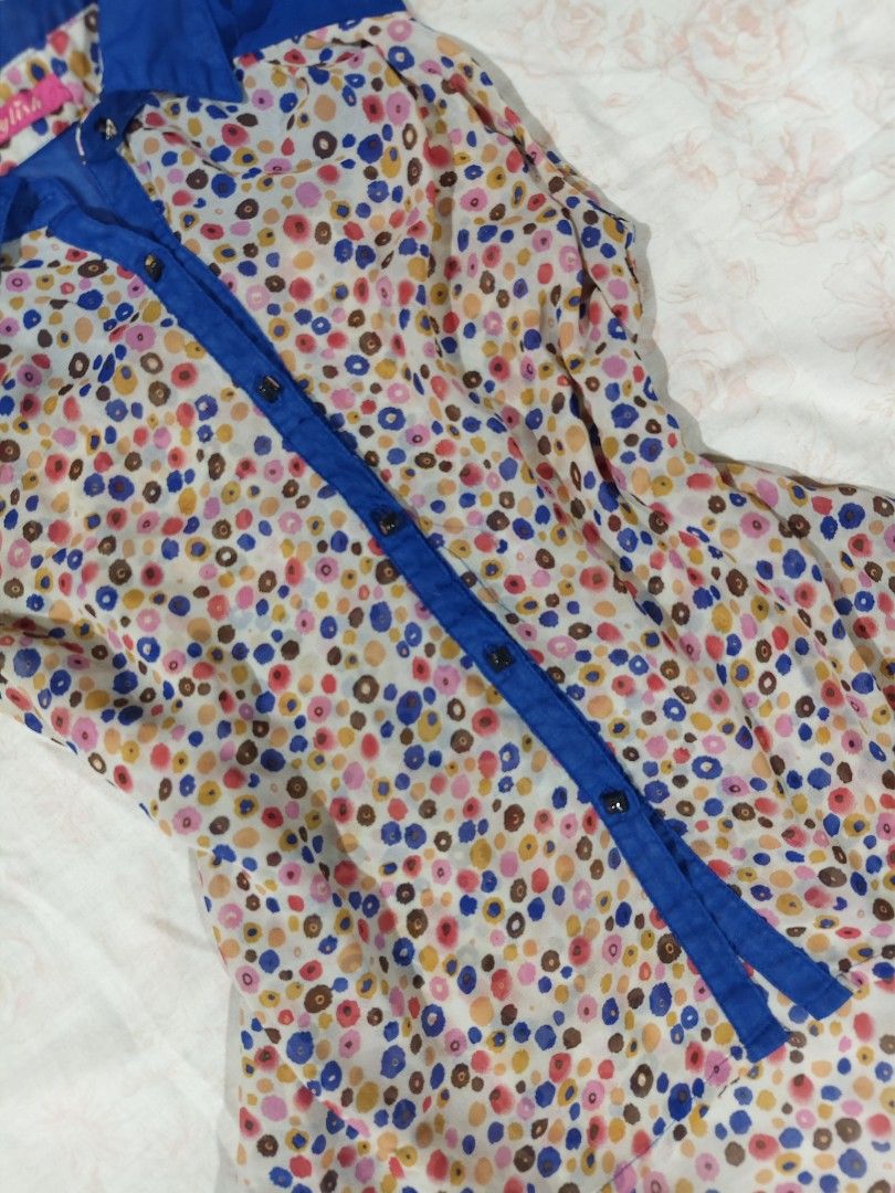 y2k style mesh blue multicolored polka dot pattern sleeveless button-down blouse (Category: Blouses) located in Bulacan. Submitted by angel.decluttersx (Listing ID 1465864843, Image 3). Description: m-l size mesh fabric material no issue.