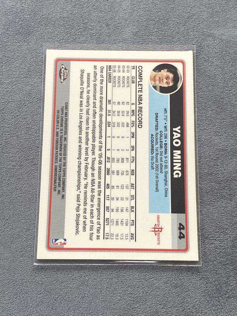 Yao Ming Topps Chrome - #44 (Category: Raw Singles) located in Batangas. Submitted by hobbysyo (Listing ID 1465770916, Image 2). Description: Mop Gcash or Bpi Addl sf .