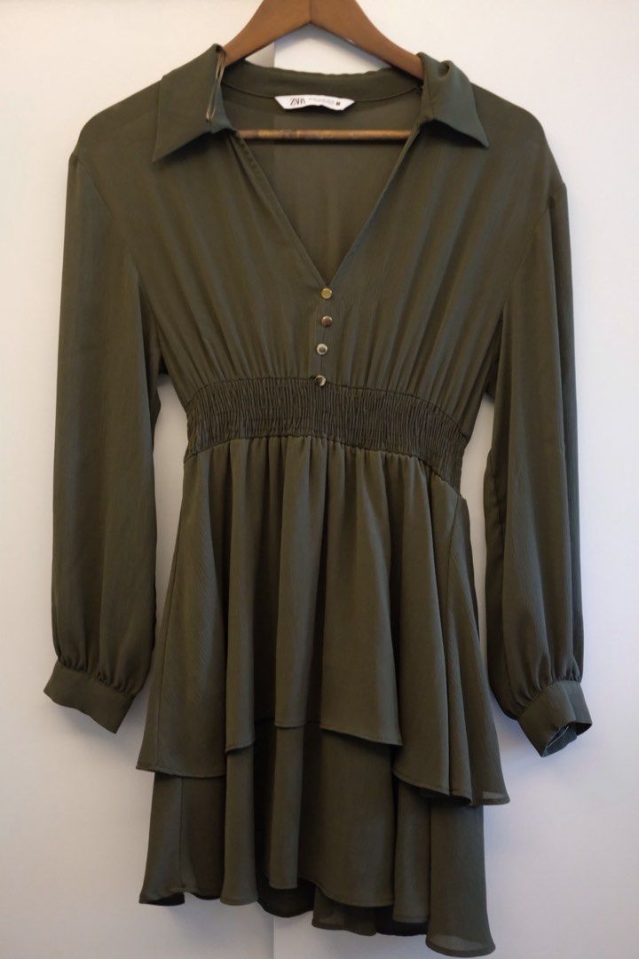 Zara army green dress (Category: Dresses) located in Mandaluyong City. Submitted by declutterstuff12 (Listing ID 1465790409, Image 1). Description: Original price: 3k.