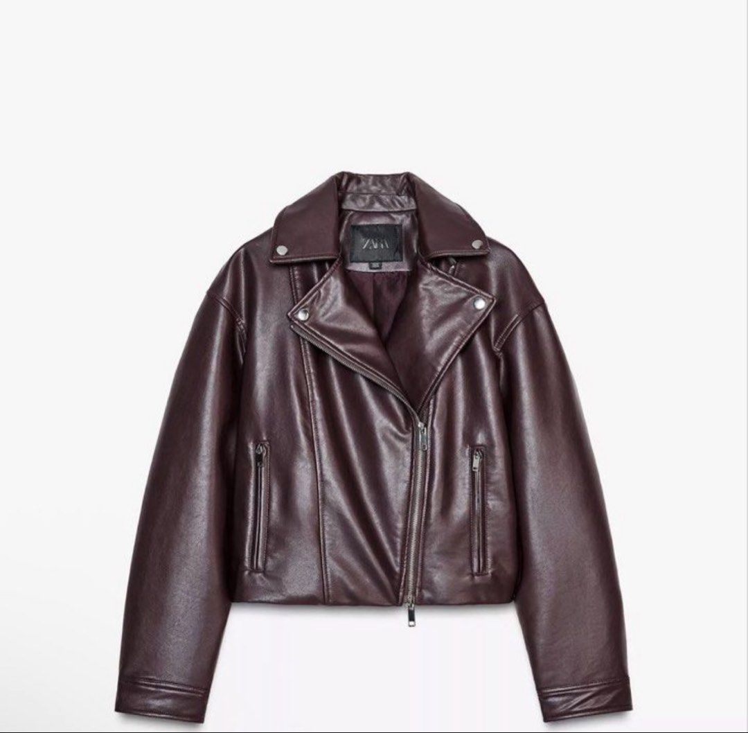 Zara Cropped Leather Jacket (Burgundy) (Category: Coats, Jackets and Outerwear) located in Manila. Submitted by rikascloset1220 (Listing ID 1465886371, Image 1). Description: Used once only. Still in brand new condition’.