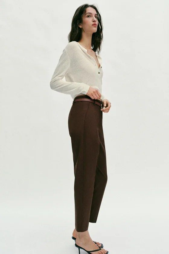 ZARA HIGH-WAISTED BELTED PANTS (Category: Other Bottoms) located in Taguig. Submitted by wena11 (Listing ID 1465850544, Image 1). Description: Zara Trouser Brand New with tag HIGH RISE ANKLE PANTS WITH BELT FRONT POCKETS FRONT ZIP, INNER BUTTONAND HOOK CLOSURE Size: XS Color: Chocolate Brown Total Length: 37.8 in Fit: Tailored fit with front creases ***Get 1 item for FREE. Choose 1 from my listings priced Php 0/FREE. .