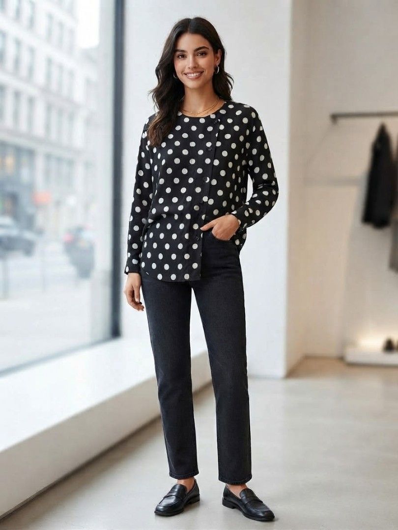 Zara Polka Dot Blouse (Category: Blouses) located in Santa Cruz. Submitted by deenem (Listing ID 1465804083, Image 1). Description: Medium on Tag Bust:19(38) inch Lenght:25 inch.