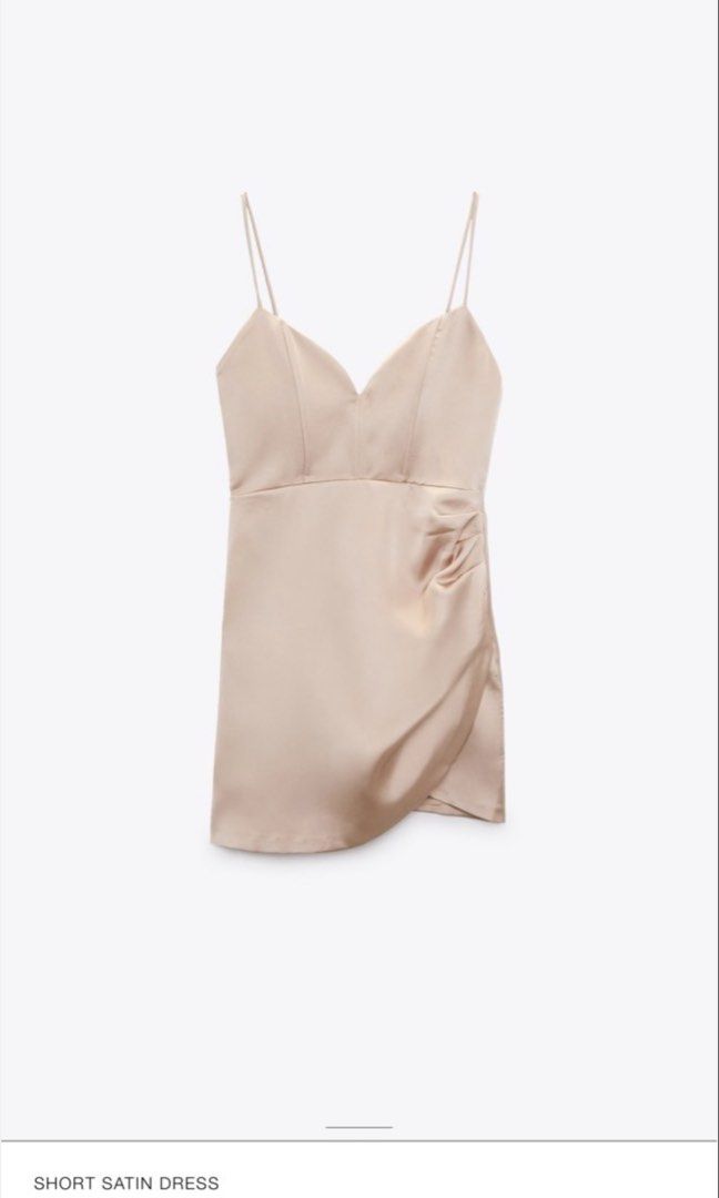 Zara Short Satin Dress (Category: Dresses) located in Manila. Submitted by aemax.cgtrading (Listing ID 1465882389, Image 2). Description: Color : Dark Beige Size : Small ( pls refer to zara size chart ) My Height is 5’2 Used once only. Almost New..