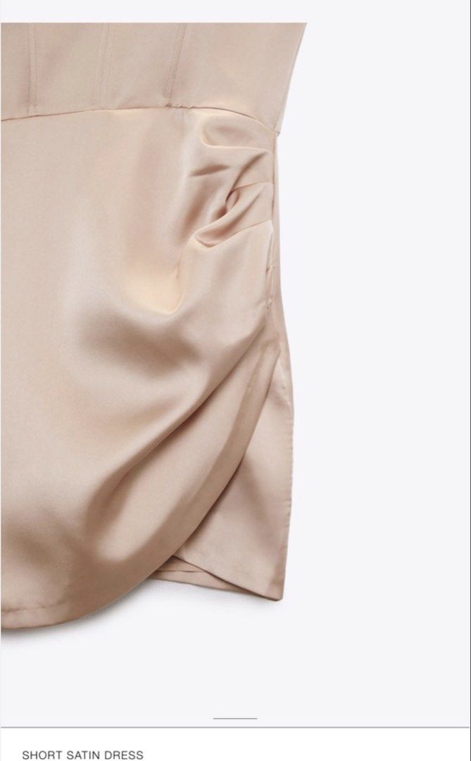 Zara Short Satin Dress (Category: Dresses) located in Manila. Submitted by aemax.cgtrading (Listing ID 1465882389, Image 3). Description: Color : Dark Beige Size : Small ( pls refer to zara size chart ) My Height is 5’2 Used once only. Almost New..