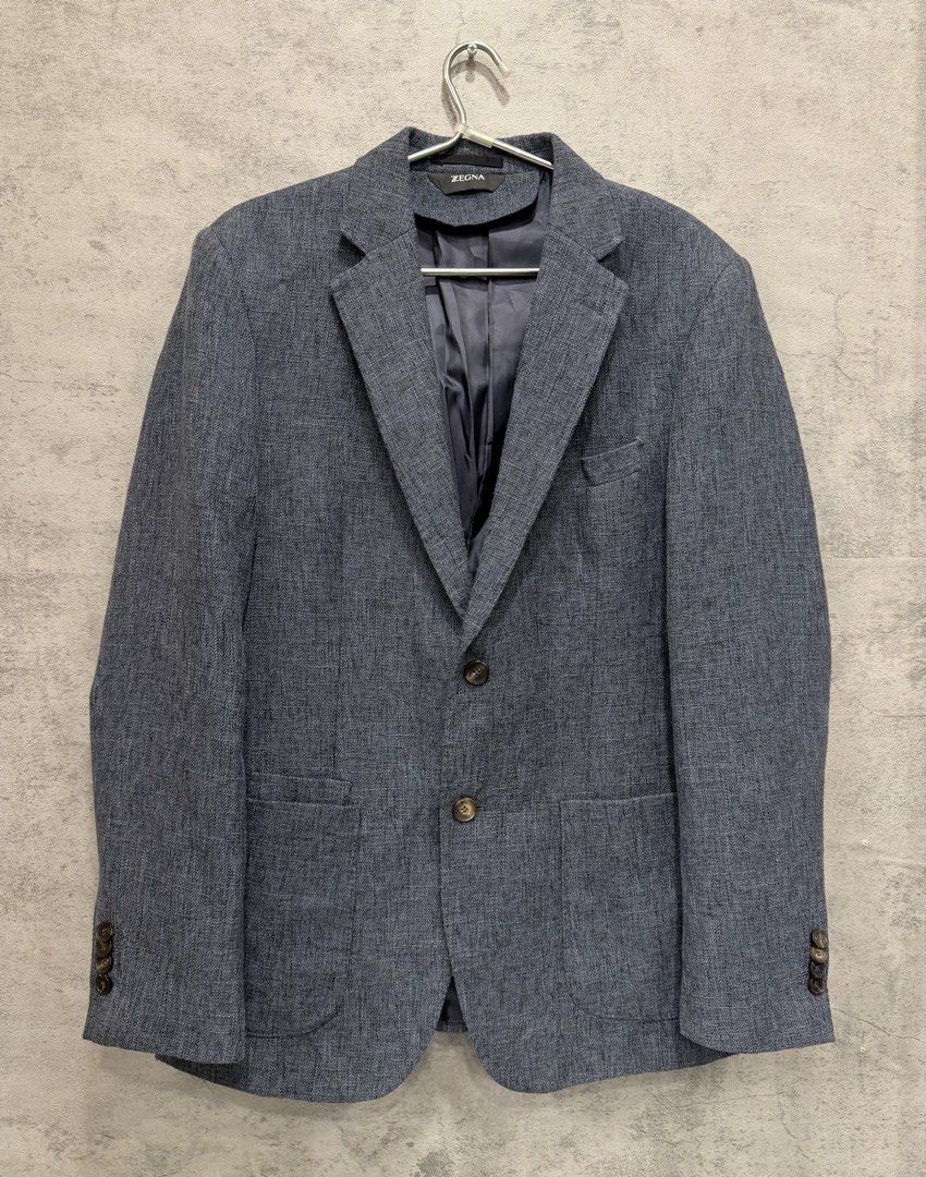 ZEGNA - SINGLE BREASTED WOOL BLAZER (Category: Coats, Jackets and Outerwear) located in Makati City. Submitted by daboy_ (Listing ID 1465945843, Image 1). Description: Size: 50R In excellent condition No flaw Made in: Italy Material: 80% Wool, 20% Silk Dimensions Width: 20.5” Length: 30” Sleeves: 25” Shoulder: 17”.