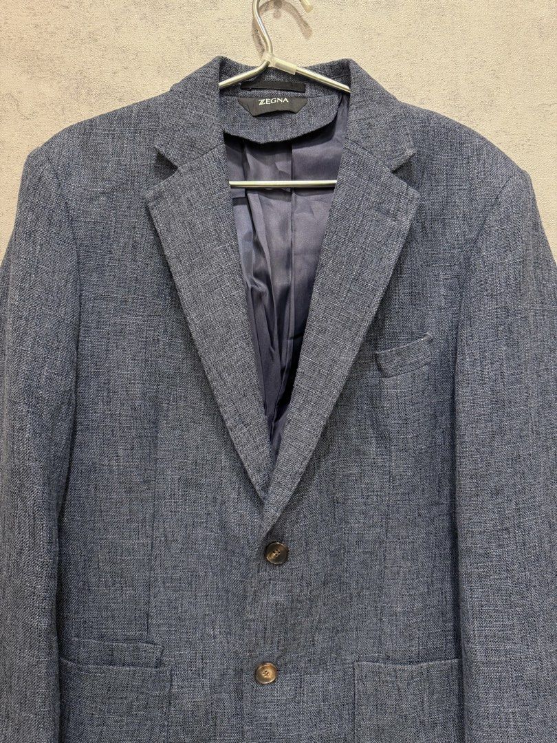 ZEGNA - SINGLE BREASTED WOOL BLAZER (Category: Coats, Jackets and Outerwear) located in Makati City. Submitted by daboy_ (Listing ID 1465945843, Image 3). Description: Size: 50R In excellent condition No flaw Made in: Italy Material: 80% Wool, 20% Silk Dimensions Width: 20.5” Length: 30” Sleeves: 25” Shoulder: 17”.