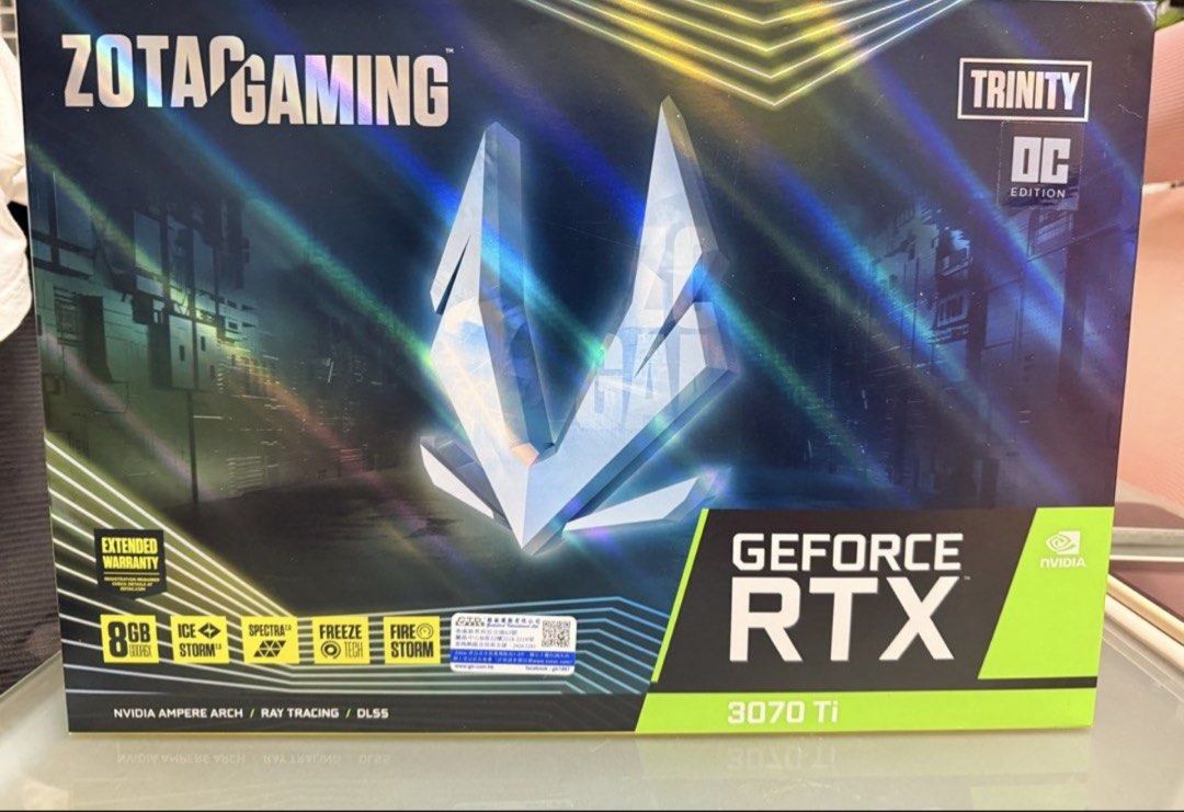 Zotac Gaming GeForce RTX 3070 Ti Trinity OC （分類：電腦周邊產品）位於 Hong Kong。 由 vastpenguin.a9d255 提交（商品編號 1465880327，圖片 1）。簡介： 放 Zotac Gaming RTX 3070 Ti Trinity OC 顯示卡。行過 Time Spy Extreme 測試，分數正常。有原裝盒同配件，升級換卡所以放售。MTR站交收，有興趣隨時DM傾。。