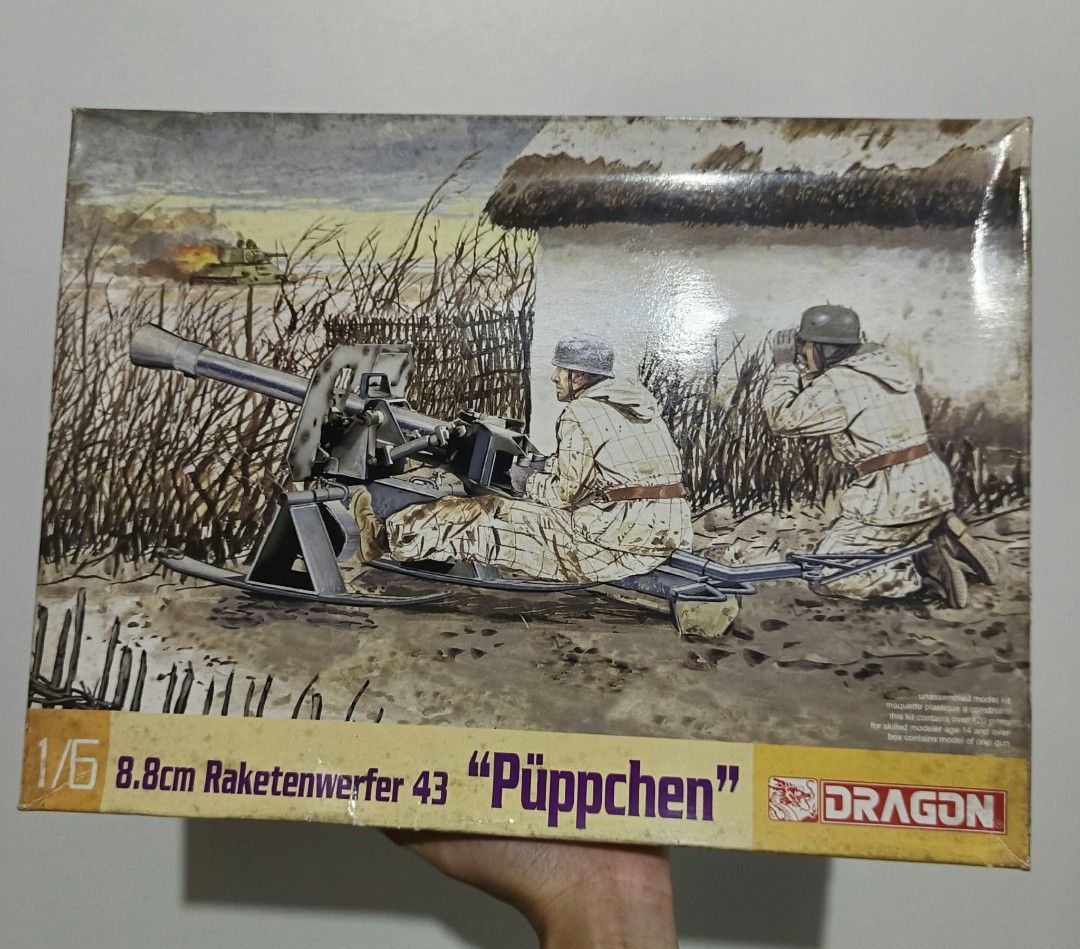 1/6 Scale Weapon for 12inch figure (Category: Gundam & Model Kits) located in Bulacan. Submitted by echojechooo (Listing ID 1466155349, Image 1). Description: - Brand: Dragon - Item: German 8.8cm Raketenwerfer 43 Puppchen anti-tank gun - Scale: Large scale plastic model kit - Parts: Over 120 unassembled parts - Skill Level: Recommended for skilled modelers age 14 and above - Features: Detailed winter camouflage setting box art featuring soldiers 