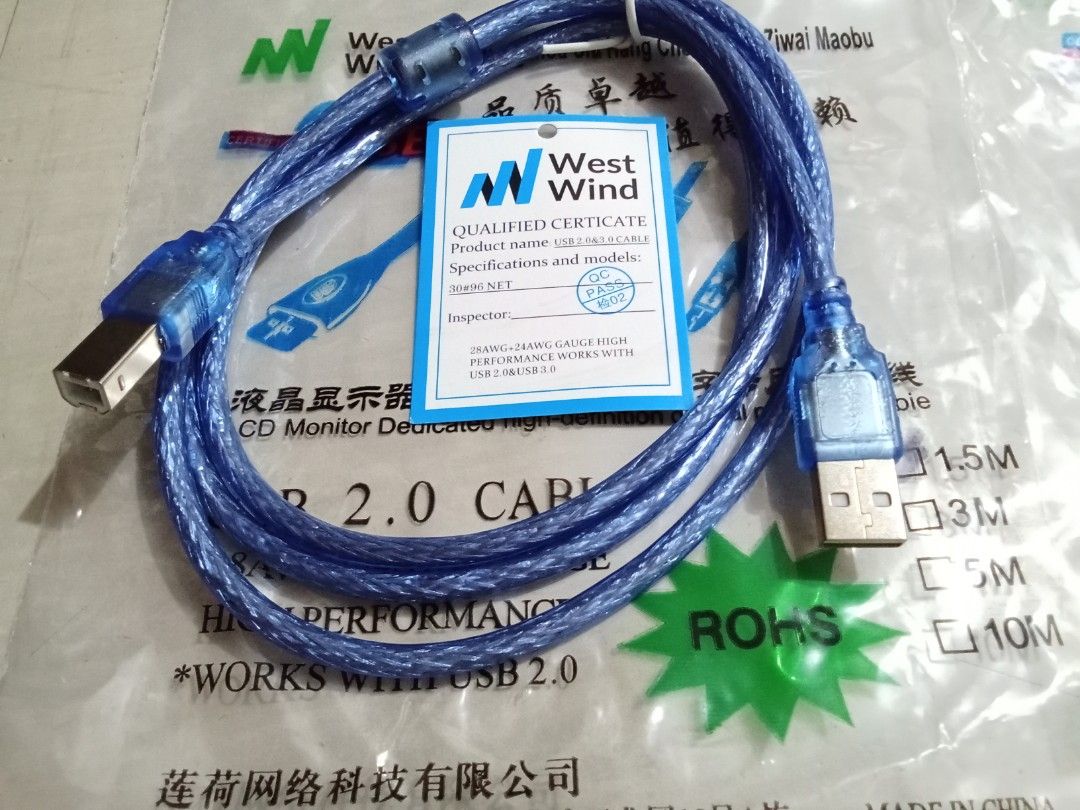 2.0 PRINTER USB CABLE (Category: Printers, Scanners & Copiers) located in Quezon City. Submitted by hajjasittienor (Listing ID 1466123879, Image 3). Description: BRAND NEW 2.0 PRINTER USB CABLE 1.5 METER 170 3.5 METER.240 5.5 METER.350 ..PWEDE PICK UP ..PWEDE GCASH AVIDA TOWER NEW MANILA COL BONNY SERRANO AVENUE QC.