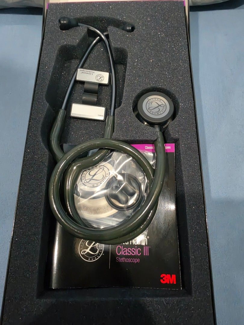 3M Littmann Classic III Stethoscope (Category: Medical Supplies & Tools) located in Caloocan City. Submitted by hadoudourut (Listing ID 1465977299, Image 2). Description: - Item: 3M Littmann Classic III Stethoscope - Color: Dark Green - Condition: Brand new, unused, in original packaging - Inclusions: Original box, manual, extra eartips, and spare tunable diaphragm - Ideal for: Medical students, nurses, doctors, and allied health professionals - 