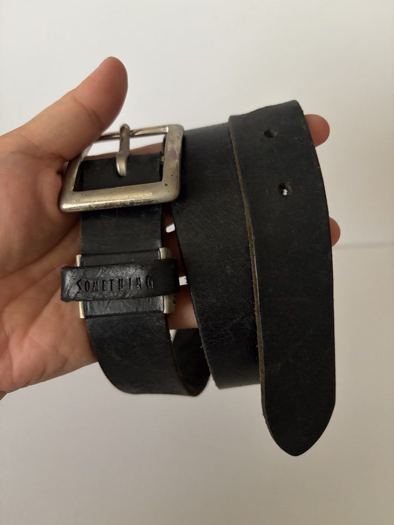 5. Something Black Leather Belt (Category: Belts) located in Quezon City. Submitted by wagwagan_ukay_blues (Listing ID 1466028687, Image 3). Description: From Japan In good used condition Please expect signs of usage hole Size -25”-29” Overall -33” Width -1” Novaliches Qc.