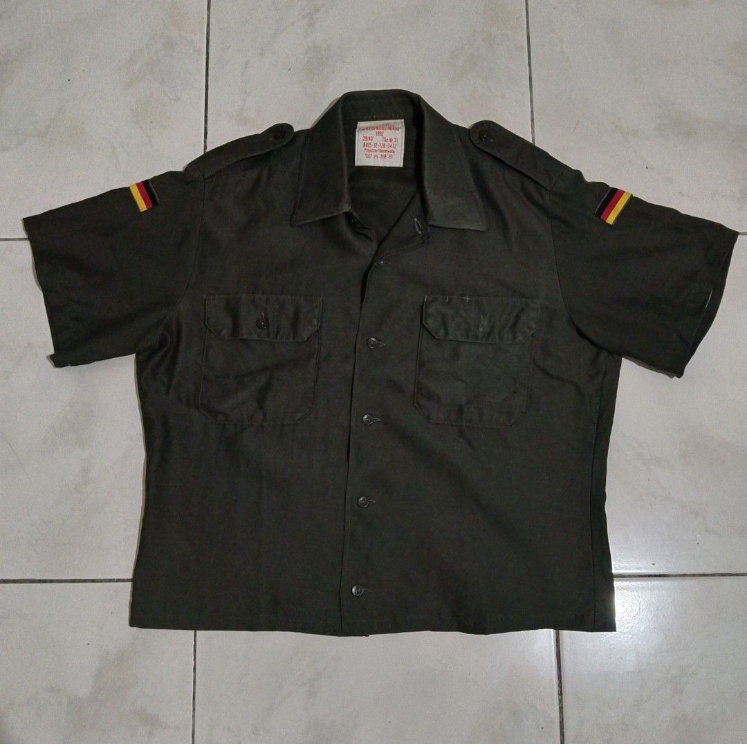 '90s Bundeswehr German army polo (Category: Tshirts & Polo Shirts ) located in Manila. Submitted by nostalgic.curated (Listing ID 1466086250, Image 1). Description: 3. '92 Bundeswehr German army cropped polo 22.5W x 24L Medium - Large (best fit Large) No issue ₱350 MOP : Gcash 🛵 : J&T, Lalamove & can do meet-ups sa malalapit 📍Muntinlupa City.