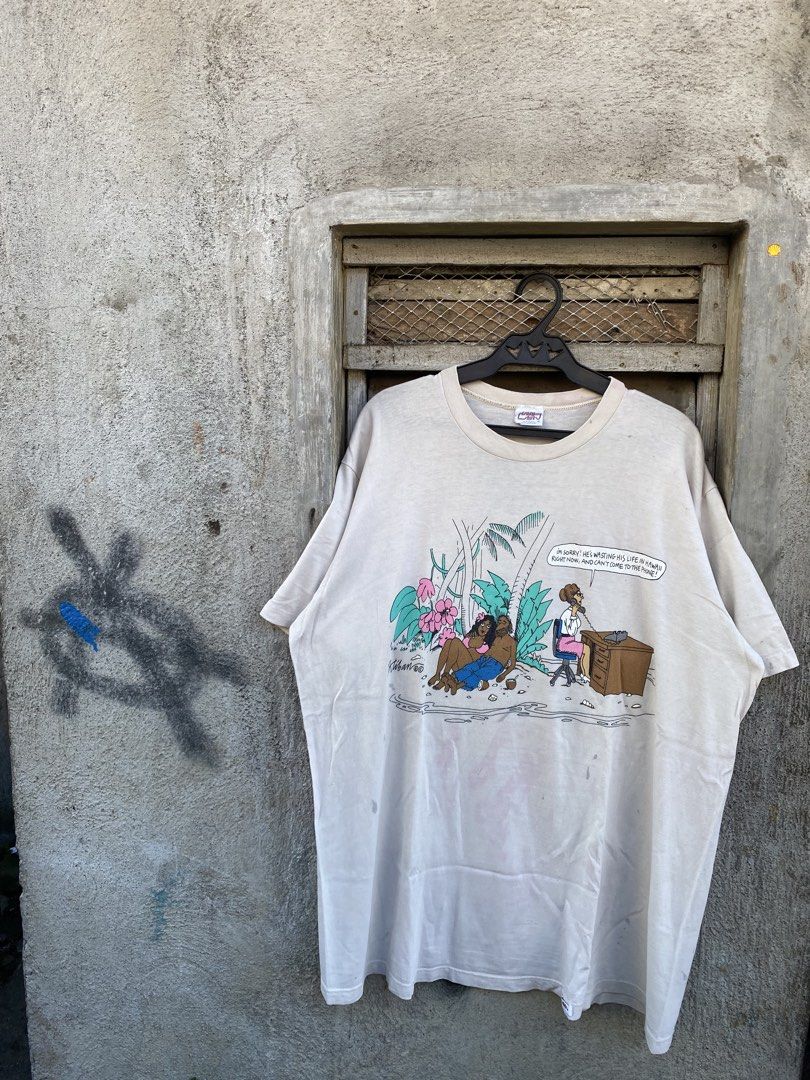 90’s humor tee (Category: Tshirts & Polo Shirts ) located in Naga. Submitted by oldstuffed.vtg-07 (Listing ID 1465988013, Image 3). Description: 24/28.5 paint stains need wash 1-1-2 stitching .