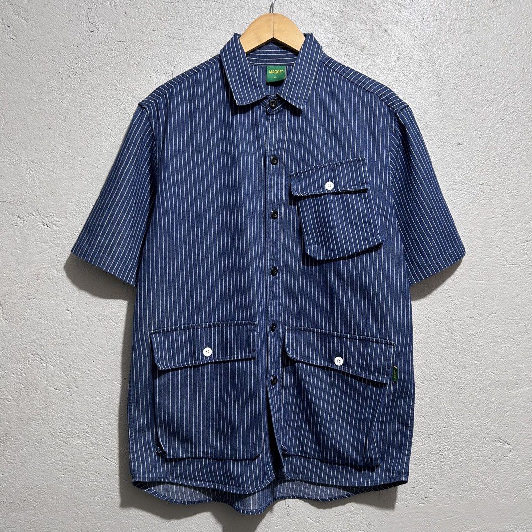 🚹 MRGRR MENS STRIPED COTTON DENIM BUTTON DOWN (Category: Tshirts & Polo Shirts ) located in Baguio. Submitted by WEAROLD (Listing ID 1465996601, Image 2). Description: 🚹 MRGRR MENS STRIPED COTTON DENIM BUTTON DOWN •excellent to new •22.5W x 30L •XL on tag 🏷️650 RULES & POLICY •pls refer to measurements for fit (pit to pit | shoulder to hem) •limit your expectations mostly are thrifted/used •first to dm will get the item •No return & exchange p