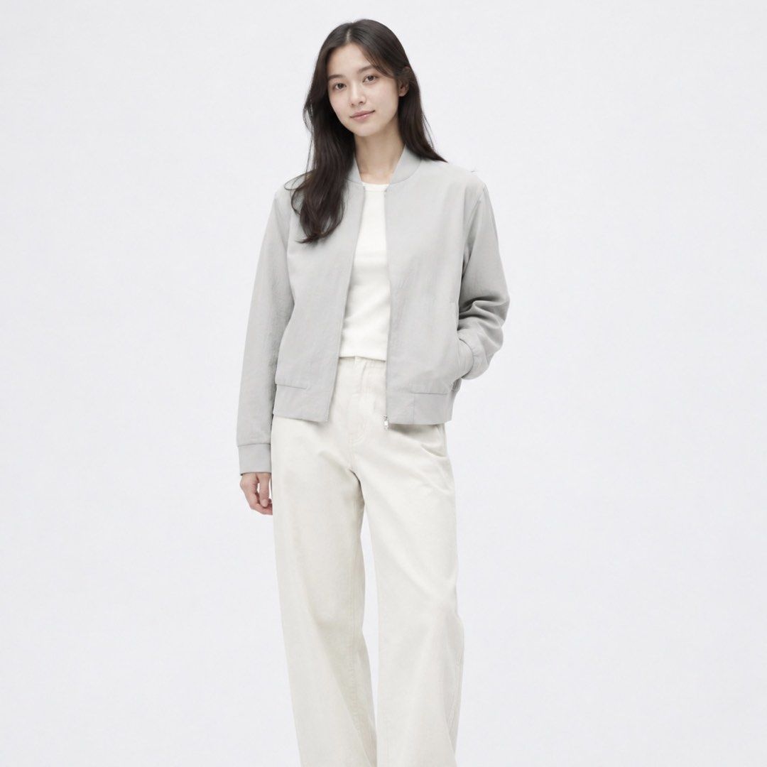 🚺 UNIQLO WOMENS SOFT BOMBER JACKET (LIGHT WEIGHT) (Category: Coats, Jackets and Outerwear) located in Baguio. Submitted by WEAROLD (Listing ID 1465995391, Image 1). Description: 🚺 UNIQLO WOMENS SOFT BOMBER JACKET (LIGHT WEIGHT) •excellent •22.5W x 24.5L •large on tag 🏷️590 •need wash only RULES & POLICY •pls refer to measurements for fit (pit to pit | shoulder to hem) •limit your expectations mostly are thrifted/used •first to dm will get the 
