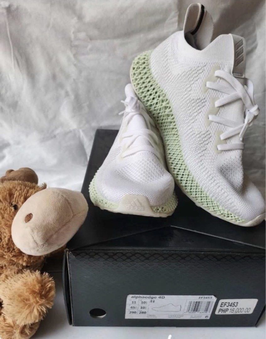 Adidas Alphaedge 4D White Green Shoes (Category: Sneakers) located in Manila. Submitted by changli2 (Listing ID 1465970381, Image 1). Description: - Brand: Adidas - Model: Alphaedge 4D - Style Code: EF3453 - Color: White with signature mint green 4D printed midsole - Material: Breathable mesh upper with lace-up closure - Condition: Fresh pair, clean soles, crisp laces, stored properly - Inclusion: Original box with original label and size details