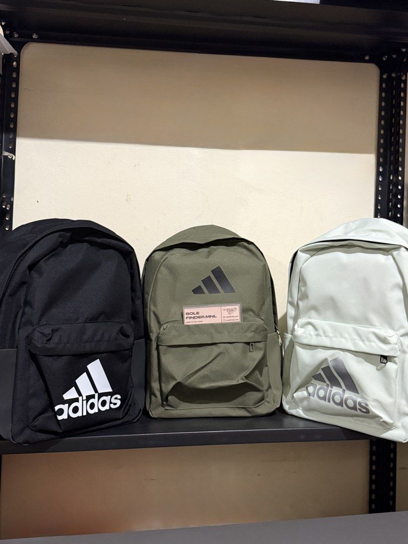 ADIDAS BACKPACK FOR SALE (ALL BELOW RETAIL) (Category: Backpacks) located in Bacoor. Submitted by solefinder.mnl (Listing ID 1466086461, Image 1). Description: ADIDAS BACKPACK FOR SALE (ALL BELOW RETAIL) (left) Adidas Classic Badge Backpack “Black” HG0349 (middle) Adidas Classic 3 Bar Logo Backpack “Olive Strata” IS7051 (right) Adidas Classic Badge Backpack “Linen Green” IX7988 All brandnew & sealed ₱800 each only! (below retail from ₱1,400) Can 