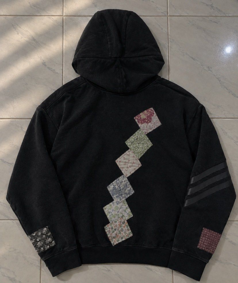 Adidas Black Hooded Jacket with Patchwork Details (Category: Hoodies) located in Manila. Submitted by dandanace (Listing ID 1466041879, Image 2). Description: Rush lng po bawas gamit take all na po ung price.