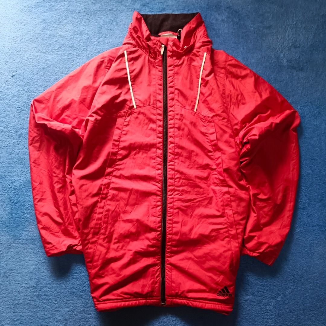 Adidas Climaproof Windbreaker Jacket (Category: Coats, Jackets and Outerwear) located in Antipolo. Submitted by juliane_thrift-declutters (Listing ID 1466128685, Image 1). Description: Adidas Climaproof Windbreaker Jacket Dimes: 26×21 Size: Large on tag Best fit to Medium • Detachable Hood • No Issue • Embroidered Logo • Complete Wash tags • Overall Condition: 9/10 * Color may vary due to lighting.