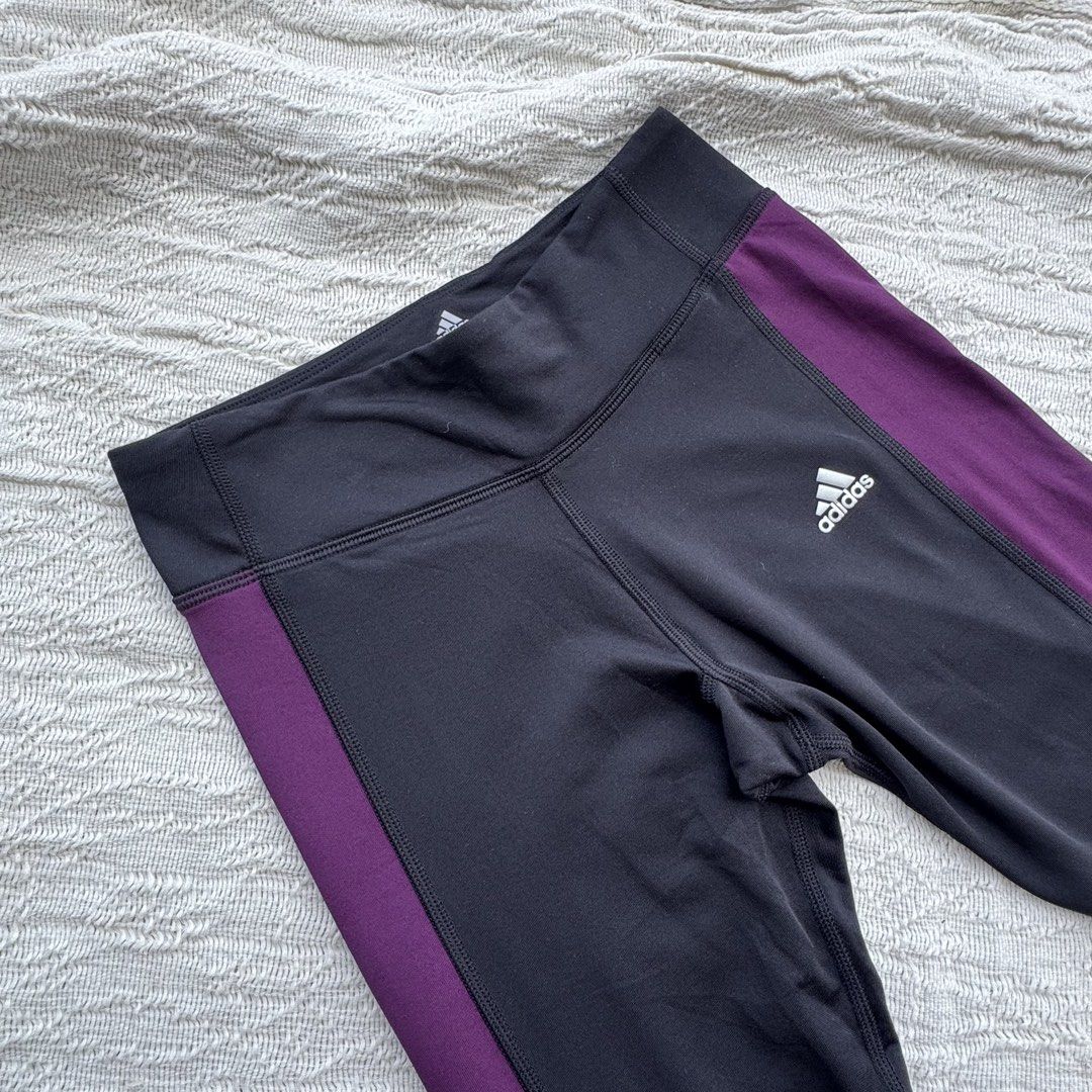 Adidas Leggings Black & Violet (Category: Activewear) located in Manila. Submitted by thriftclub.ph (Listing ID 1466089511, Image 1). Description: ▫️Decluttering (too many sportswear!) ◻️ S on tag ⬜️ Bought but never used ⚪️ Has key pocket.