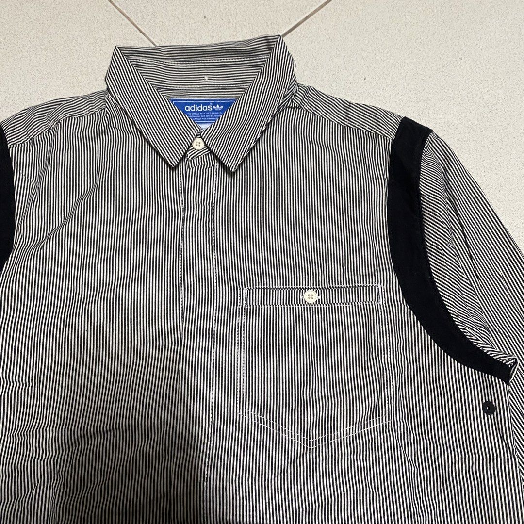 adidas stripe button down (Category: Formal Shirts) located in Taguig. Submitted by xi_xxix1129 (Listing ID 1466081699, Image 2). Description: medium on tag 19.5x28.5 excellent used , signs of usage only 449php +sf no cod taguig location 📩📩📩.