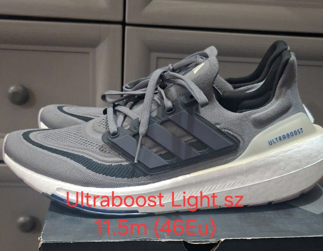 Adidas Ultraboost Light Size 11.5m 46Eu (Category: Sneakers) located in Manila. Submitted by alfie44703 (Listing ID 1466095274, Image 1). Description: - Brand: Adidas Ultraboost Light - Color: Grey with white boost midsole, dark grey semi-translucent cage, and black inner lining - Size: Men's US 11.5 / EU 46 - Details: Blue Ultraboost text on the heel counter - Inclusion: Original shoebox included - Condition: Brand new / pristine - Shipping or M