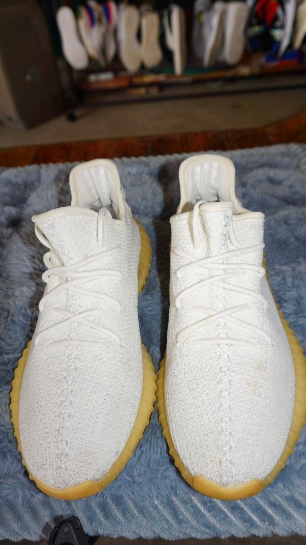 Adidas Yeezy Boost 350 V2 Butter US 8 (Category: Sneakers) located in Lucena. Submitted by erikj27 (Listing ID 1466035954, Image 3). Description: No box from Thrift Store (ukay-ukay) - Brand/Model: Adidas Yeezy Boost 350 V2 - Colorway: Butter - Size: US 8 / UK 7.5 / EU 41 1/2 - Material: Primeknit upper with distinctive gum soles - Details: Orange zip tag attached to the heel pull tab, interior size tag fully intact - Condition: Shows some wear o
