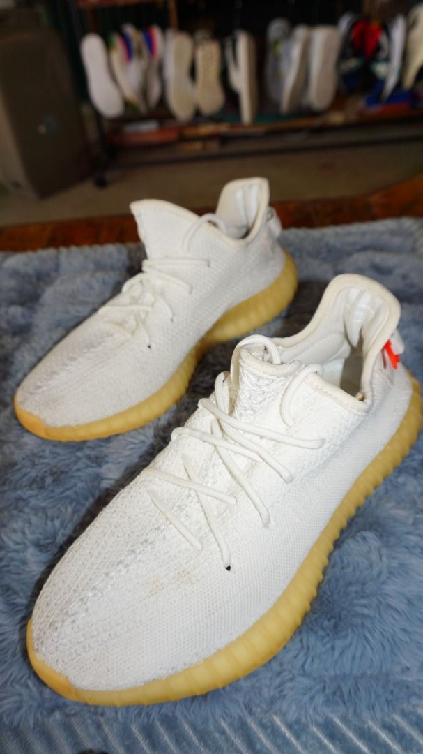 Adidas Yeezy Boost 350 V2 Butter US 8 (Category: Sneakers) located in Lucena. Submitted by erikj27 (Listing ID 1466035954, Image 2). Description: No box from Thrift Store (ukay-ukay) - Brand/Model: Adidas Yeezy Boost 350 V2 - Colorway: Butter - Size: US 8 / UK 7.5 / EU 41 1/2 - Material: Primeknit upper with distinctive gum soles - Details: Orange zip tag attached to the heel pull tab, interior size tag fully intact - Condition: Shows some wear o