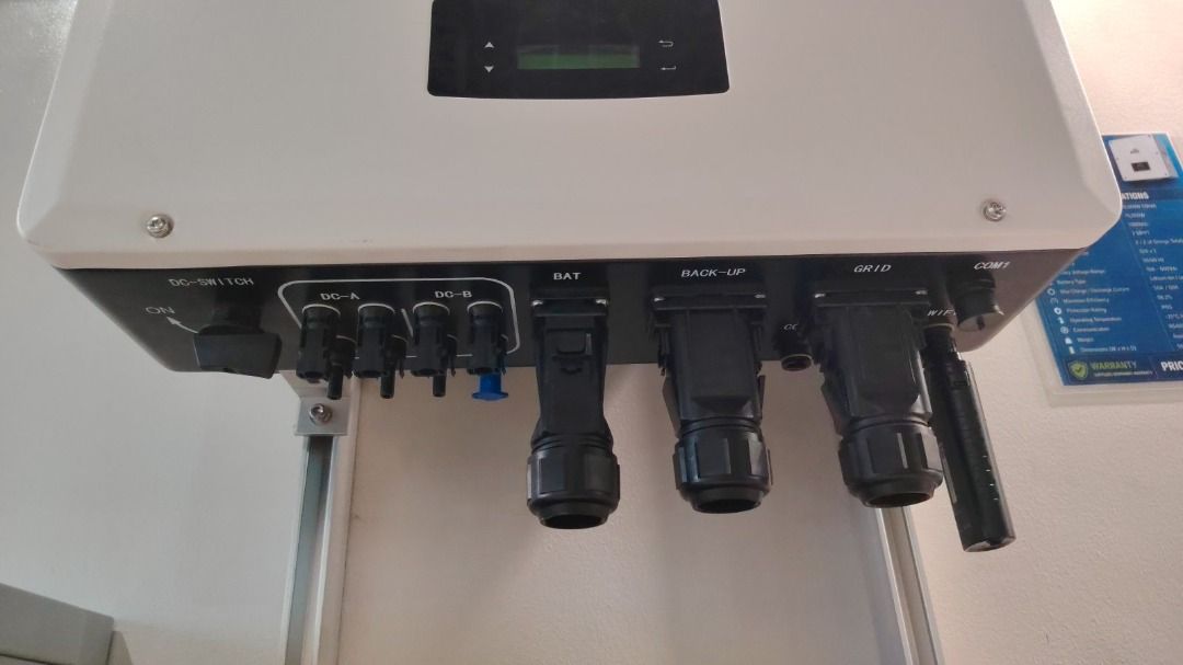 Afore AF10K-THA Solar Inverter 3phase (Category: Everything Else Others) located in Mandaluyong City. Submitted by jazhruiz (Listing ID 1466046421, Image 3). Description: - Model: Afore AF10K-THA wall-mounted energy storage inverter - Design: Clean white casing with a black digital display and status indicator lights - Build: Solid metal housing enclosure for maximum durability - Ports: Multiple cable and connector ports conveniently located unde