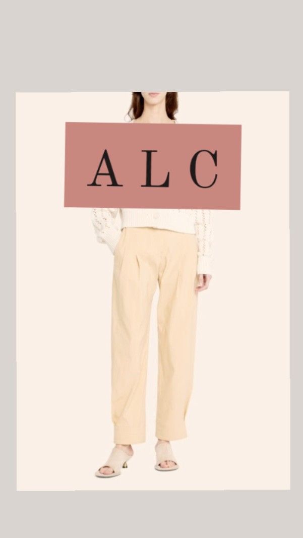 A.L.C. CROPPED TROUSER PANTS (Category: Luxury Apparel) located in Navotas City. Submitted by ms.soulana (Listing ID 1465997118, Image 2). Description: PreOwned Lightly Used Authentic A.L.C.Cropped trousers in beige. High-waisted style with a matching fabric belt and buckle. Pleated front design, straight relaxed fit through the legs. Back welt pockets. Made from 97% viscose and 3% elastane. Size 8 tag inside. Clean condition overall, minimal wea