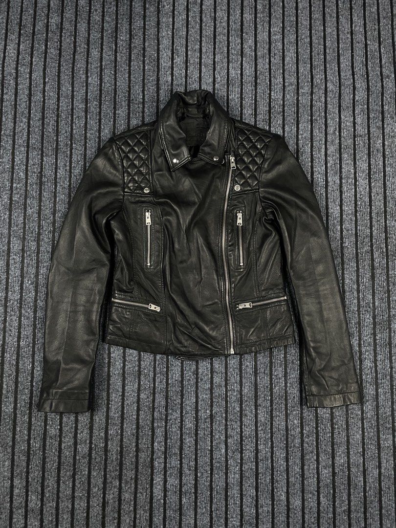 AllSaints Modern Catch Quilted Biker Jacket (Category: Coats, Jackets and Outerwear) located in Puerto Princesa. Submitted by palawan.swagdealer (Listing ID 1466138964, Image 1). Description: AllSaints, established in East London in 1994, built a formidable reputation for premium leather outerwear defined by an edgy, industrial aesthetic. The Catch Biker model incorporates vintage cafe racer and biker heritage with distinct diamond-quilted should