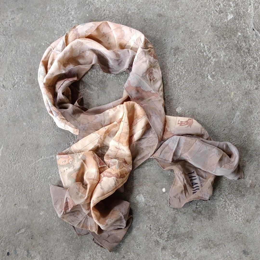 Alviero Martini - Geo Classic Map Silk Scarf (Category: Scarves) located in Bacolod City. Submitted by drop.ph (Listing ID 1466013857, Image 2). Description: Alviero Martini - Geo Classic Map Silk Scarf *Measurements in inches Width - 16, Length - 64 *Excellent *No Flaws *Price: 1,000php *Add SF if outside Bacolod City.