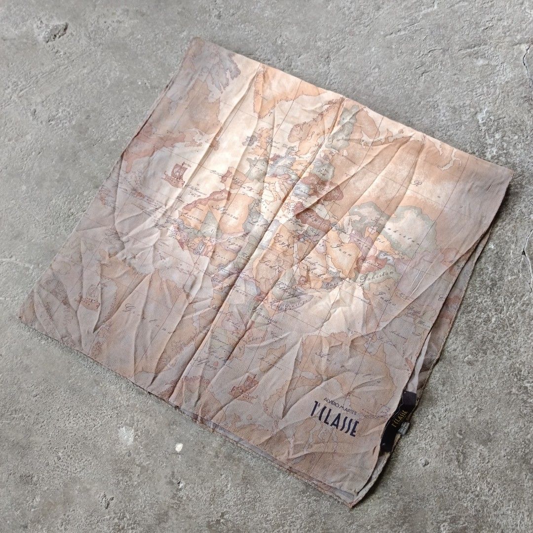 Alviero Martini - Geo Classic Map Silk Scarf (Category: Scarves) located in Bacolod City. Submitted by drop.ph (Listing ID 1466013857, Image 1). Description: Alviero Martini - Geo Classic Map Silk Scarf *Measurements in inches Width - 16, Length - 64 *Excellent *No Flaws *Price: 1,000php *Add SF if outside Bacolod City.