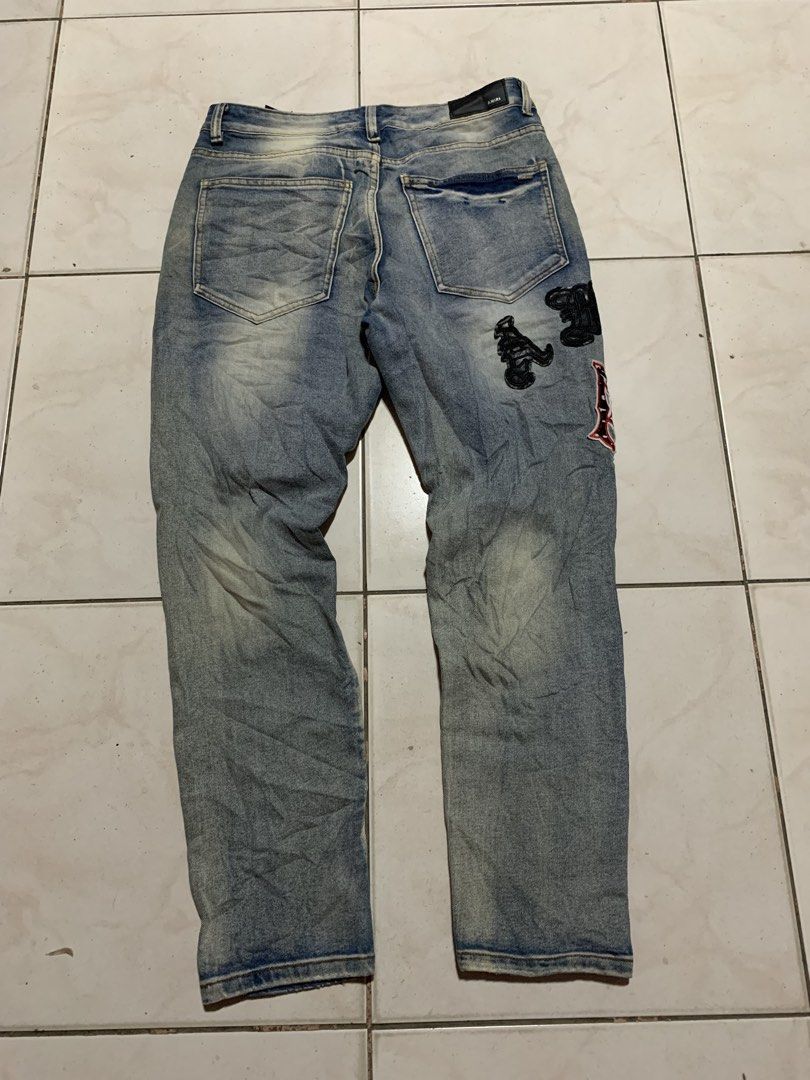 Amiri Distressed Design (Category: Jeans) located in Kabacan. Submitted by mansourrrrrr (Listing ID 1466103131, Image 2). Description: Amiri Distress Design Waistline: 32 Length: 39 Leg Opening: 6.5 No issue Excellent Condition.