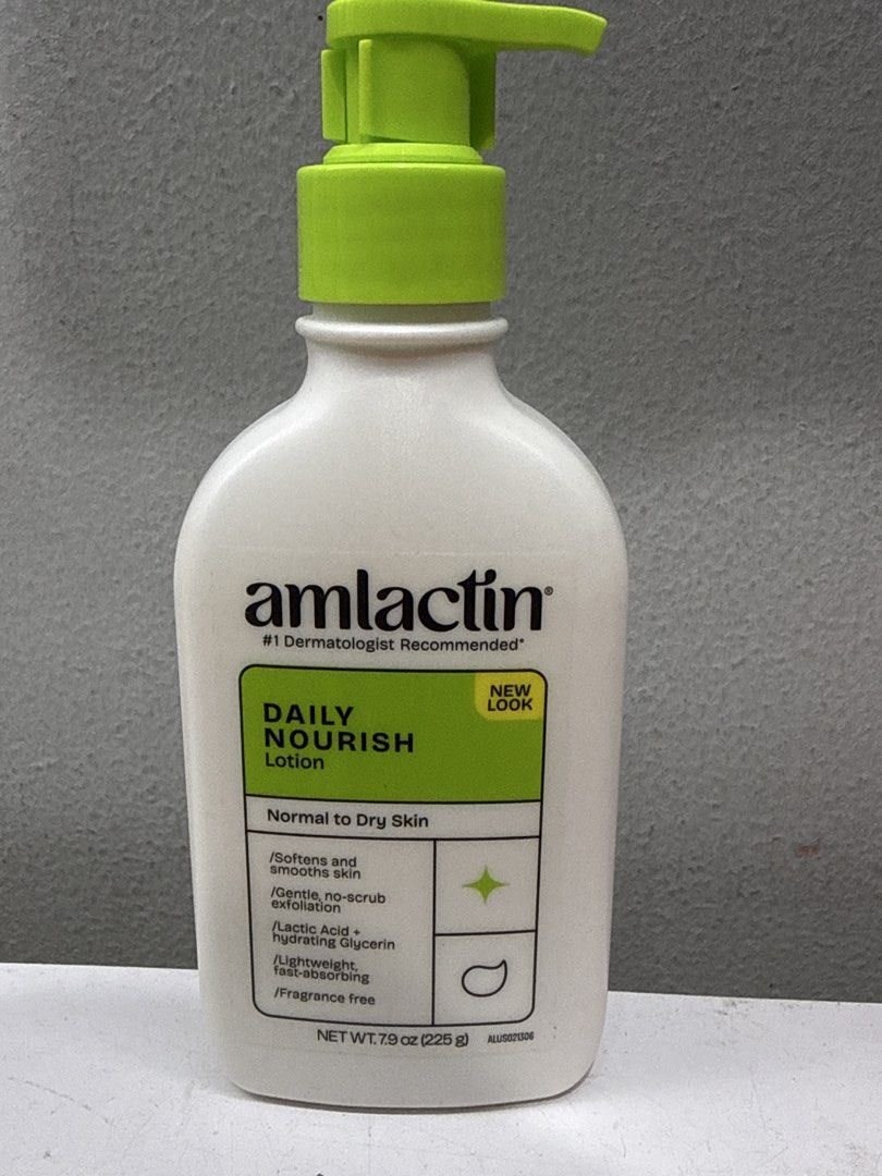 AmLactin Daily Nourish Lotion 7.9 oz (Category: Body Care) located in Makati City. Submitted by playful_buddies (Listing ID 1465728509, Image 2). Description: - Size: 7.9 oz bottle with convenient green pump - Best for: Normal to dry skin types NO EXPIRATION PRINTED ON THE BOTTLE - Key ingredients: Lactic acid and hydrating glycerin - Benefits: Gently exfoliates, softens, and smooths skin without scrubbing - Formula: Lightweight, fast-absorbing, 