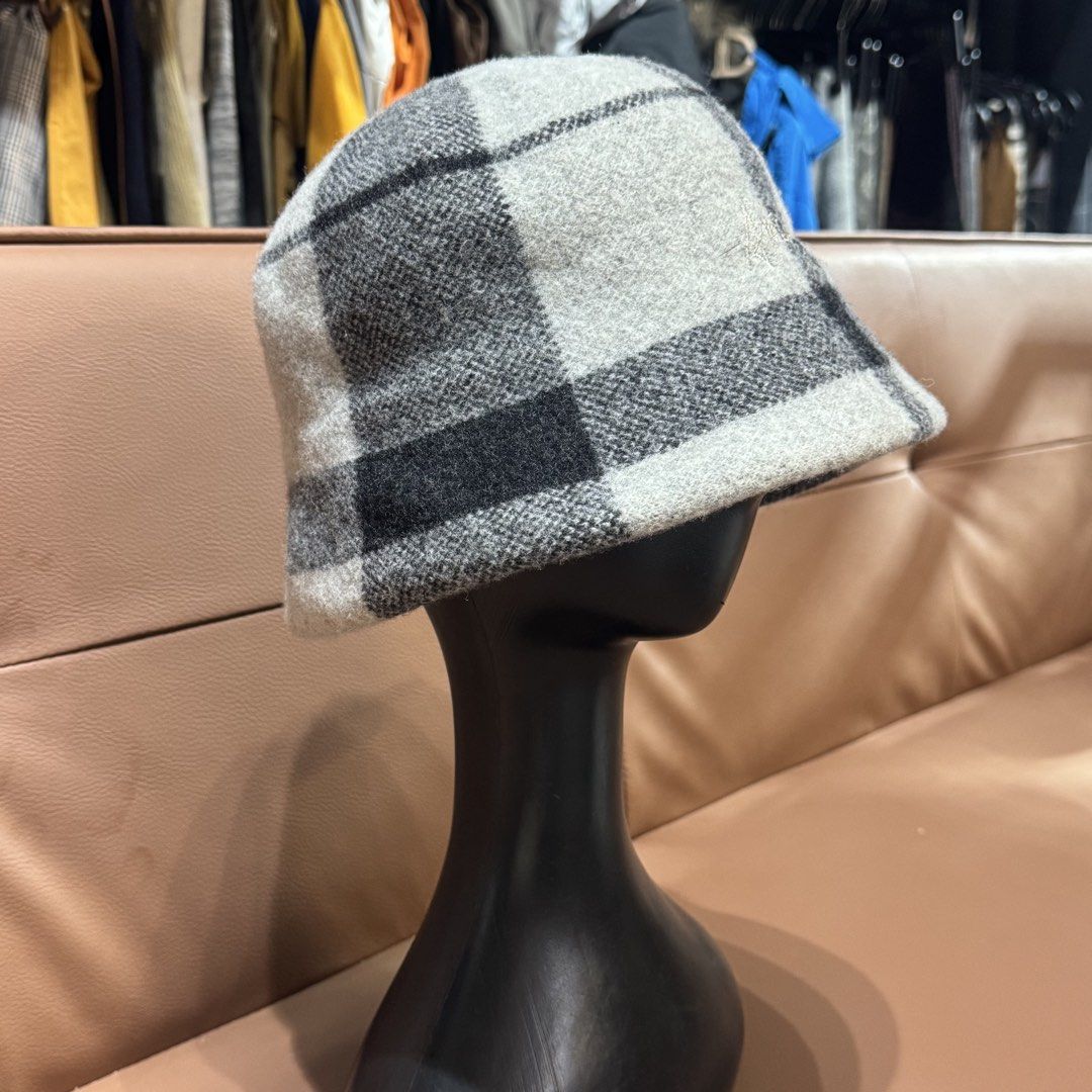 Anterprima Plaid Wool Bucket Hat Grey Black M~S (Category: Hats & Beanies) located in Rizal. Submitted by houseofbell (Listing ID 1466150826, Image 2). Description: - Brand: Anteprima - Design: Grey and black plaid pattern with embroidered logo on the front - Material: Soft wool with a comfortable black inner headband - Size: Medium to Small (fits head circumference 57.5 cm to 56 cm) - Condition: Excellent, ready to wear.