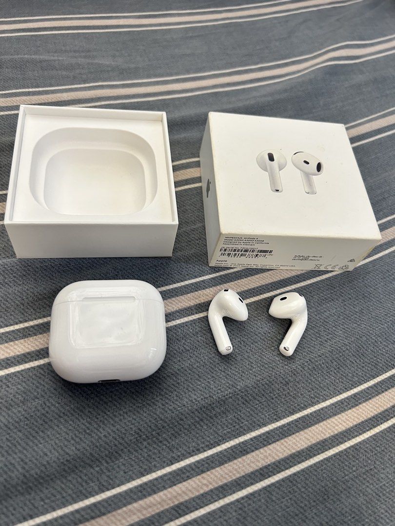 Apple AirPods 4th Generation (No Noise Cancellation) (Category: Earphones) located in Manila. Submitted by youngwind.a3ac4e (Listing ID 1465990974, Image 1). Description: Brand: Apple Last Price: Php 6,490 Original Price: Php 8,490 Bought last March 2026 at Beyond the Box Store..
