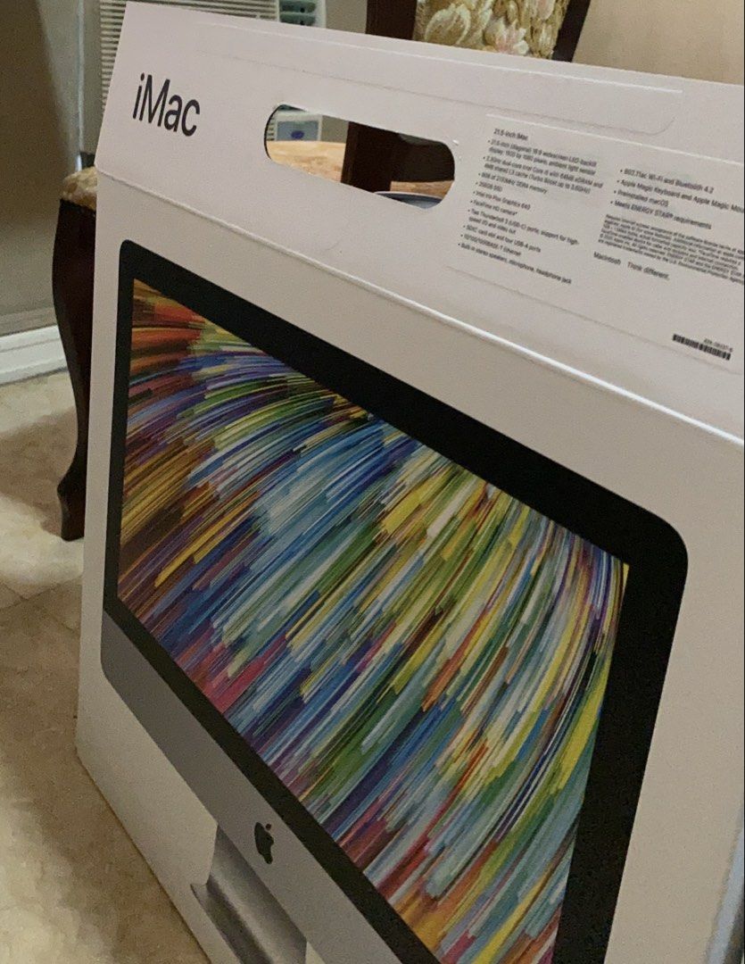 Apple iMac 21.5-inch 256GB SSD (Category: Desktops) located in Quezon City. Submitted by ishoppsvl (Listing ID 1466146099, Image 1). Description: - Apple iMac 21.5-inch display - 2.3GHz dual-core Intel Core i5 processor - 8GB memory and fast 256GB SSD storage - Intel Iris Plus Graphics 640 - Condition: 100% working, with a small cosmetic chip on the glass bezel edge (does not affect performance) - Includes original box, keyboard, and mouse - Perf