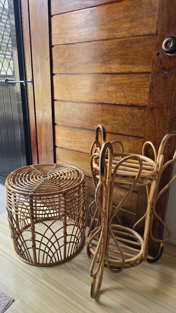 Arch Top Rattan Bookshelf Display Shelf (Category: Shelves, Cabinets & Racks) located in Antipolo. Submitted by eckaperry (Listing ID 1466045064, Image 2). Description: - Material: Natural woven cane - Design: 3-tier shelves with a trendy arched top and open sides - Perfect for: Books, plants, and home decor - Style: Boho-chic - Placement: Ideal for living rooms or bedrooms - Condition: Brand new / Excellent take all 3 shelf, center table and pla
