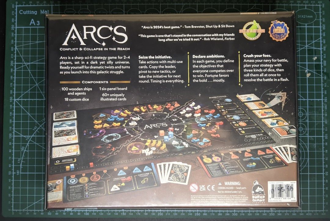 ARCS Board Game (4th Printing, March 2026) (Category: Board Games & Puzzles) located in Bulacan. Submitted by saintcheece (Listing ID 1466039519, Image 2). Description: - authentic copy - brand new (factory-sealed, unopened) - 4th Printing, March 2026 (see 3rd image), changes includes: - screen-printed player pieces vs previous plain player pieces (see 4th image) - publisher change (original creators left Leder Games, hence the different publishe