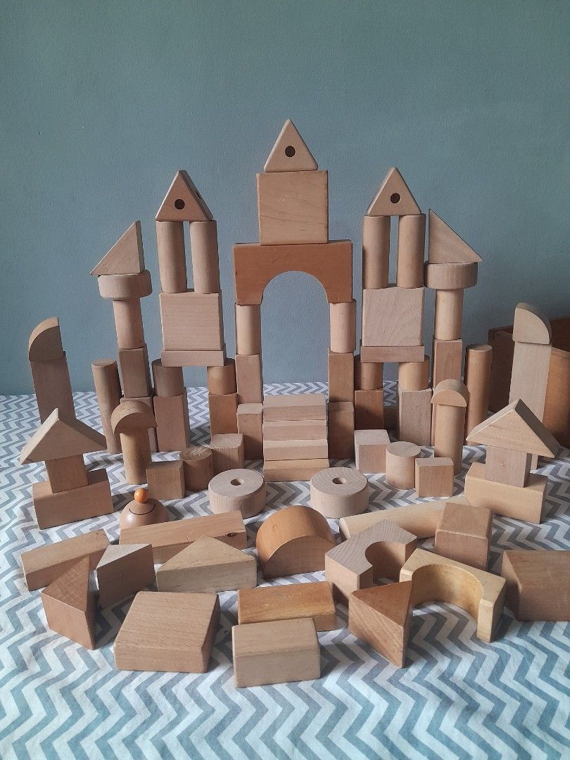 Assorted Blocks with Tray (Category: Educational & Learning Toys) located in Pasig City. Submitted by three.babybears (Listing ID 1466084694, Image 3). Description: buy as is, pieces came from different sets of blocks.