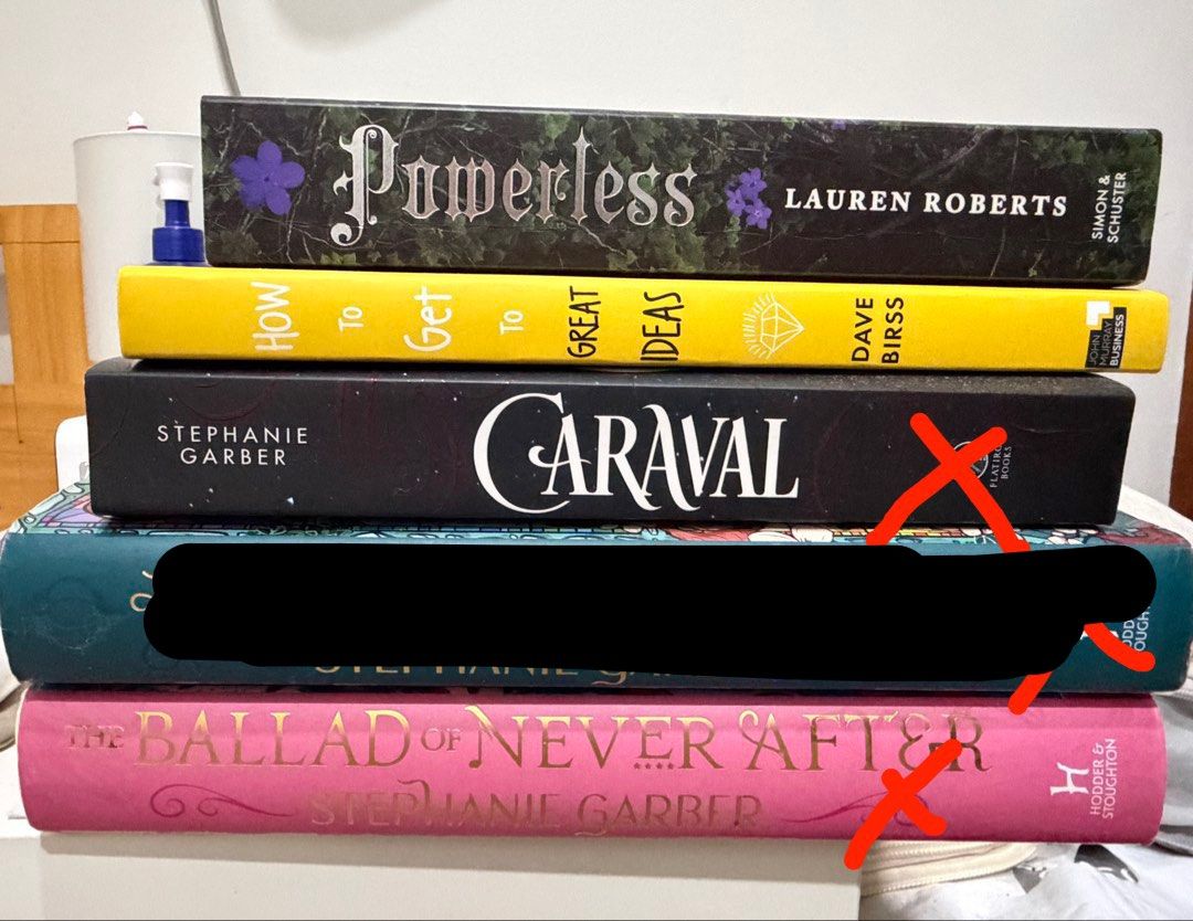 Assorted books - YA, fiction, non-fiction (pre loved) (Category: Storybooks) located in Paranaque City. Submitted by ic-trinksthings (Listing ID 1465695705, Image 1). Description: ✅all authentic and imported (bought in fully booked, amazon UK, etc) prices below: •powerless - lauren roberts 400 • caraval - 400 RESERVED❌ •the ballad of never after UK edition (hard cover)- RESERVED❌ •how to get great ideas (brand new) -600 pm me for any questions 📚